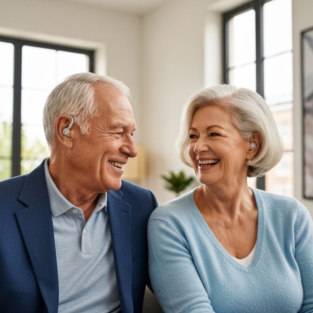 Happy couple with hearing aids